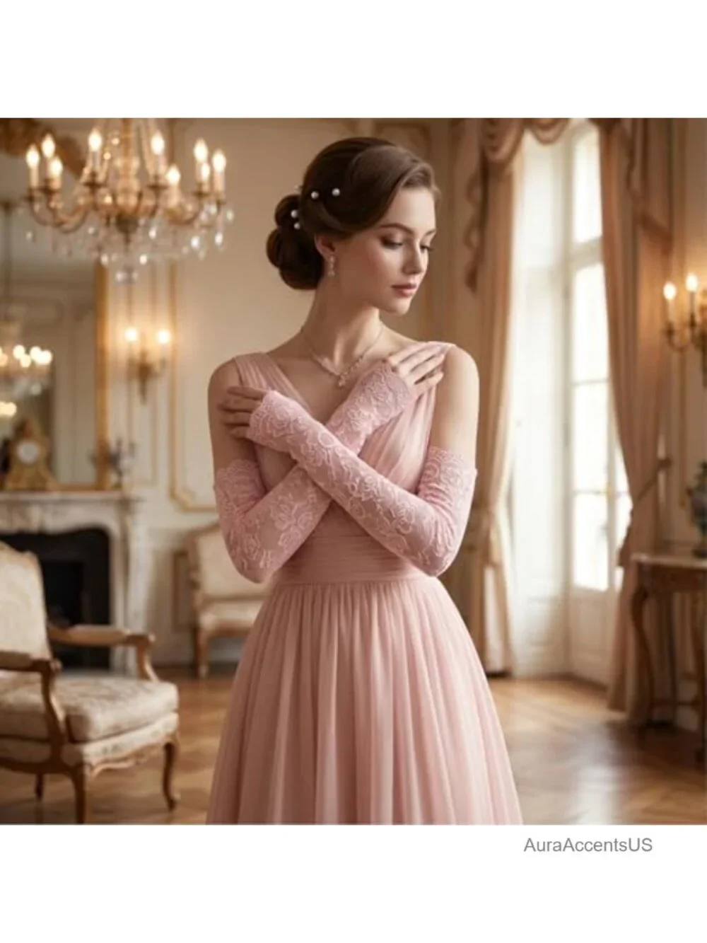 Fingerless Lace Arm Warmers, Stretchy Nylon Long Gloves for Bridal